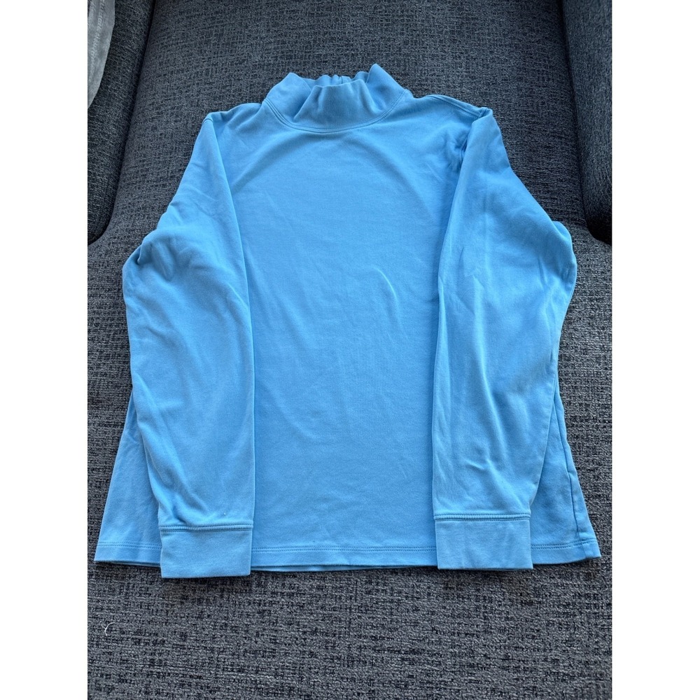 LL Bean Womens Mock Neck Long Sleeve Top Sky Blue 100% Cotton Size L‎
